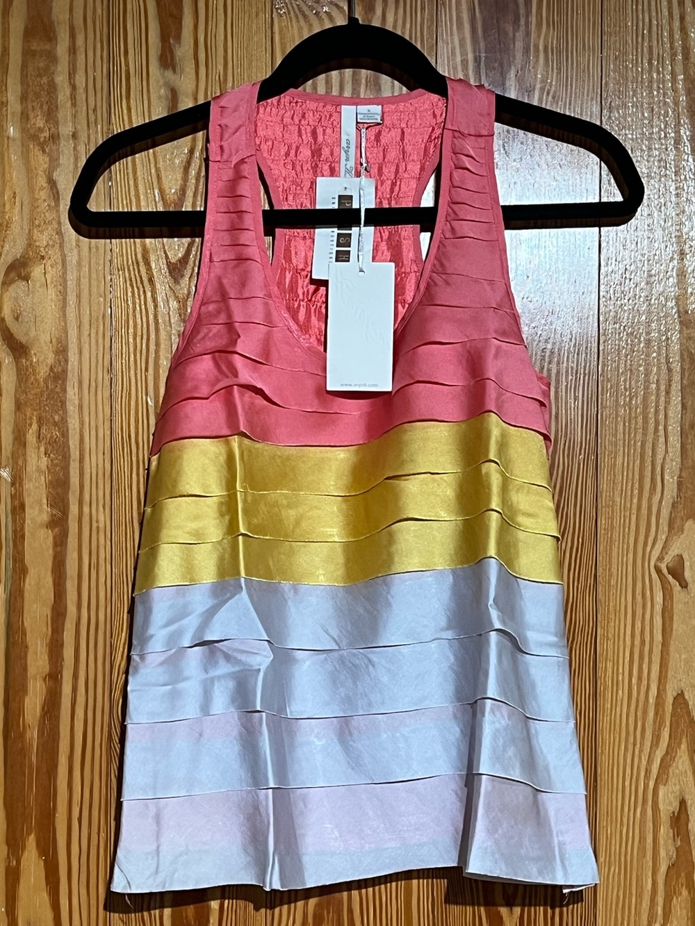 Aryn K Ruffled Color Block Silk - Like Racer Back Tank Top Shell - Picture 1 of 10